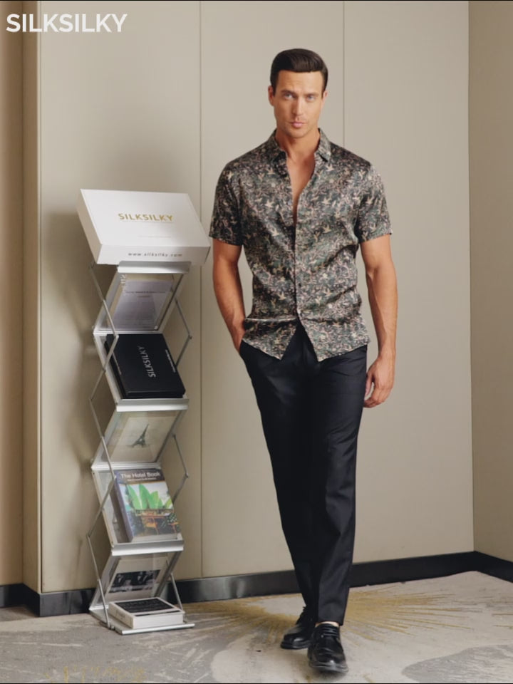 SilkSilky-IT Seta Maniche Corte Colletto risvolto Camicia da uomo-video-001