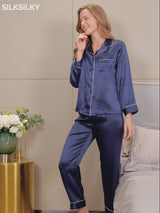 SilkSilky-IT Manica lunga Collo a Taglio Pigiami da donna video 001