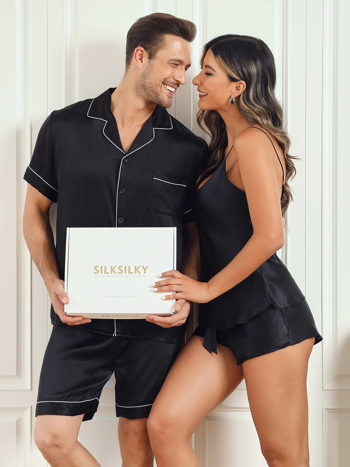 [Nero] SilkSilky-IT Seta pura Maniche Corte Couple 005