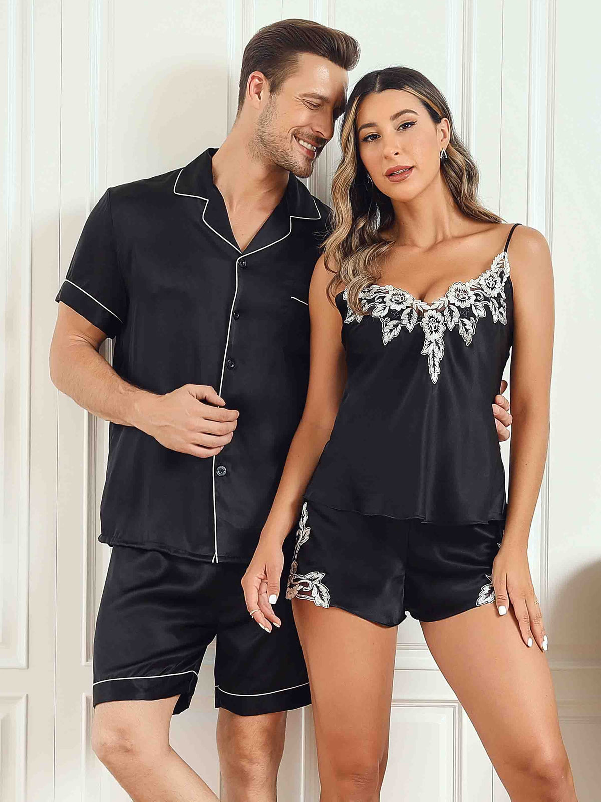 SilkSilky IT Seta pura Maniche Corte Couple Nero 001