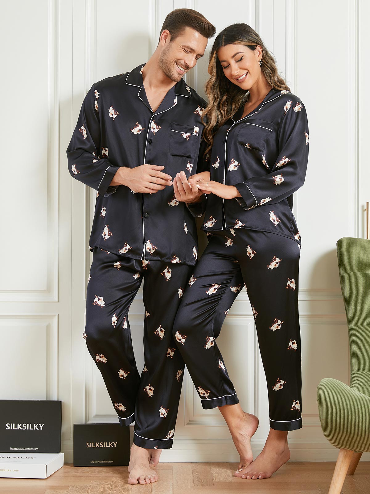 SilkSilky IT Seta pura Manica lunga Couple Nero 001