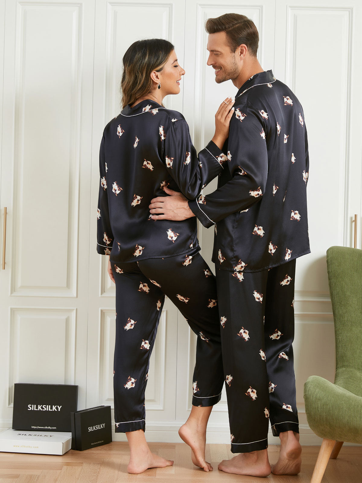 SilkSilky IT Seta pura Manica lunga Couple Nero 002