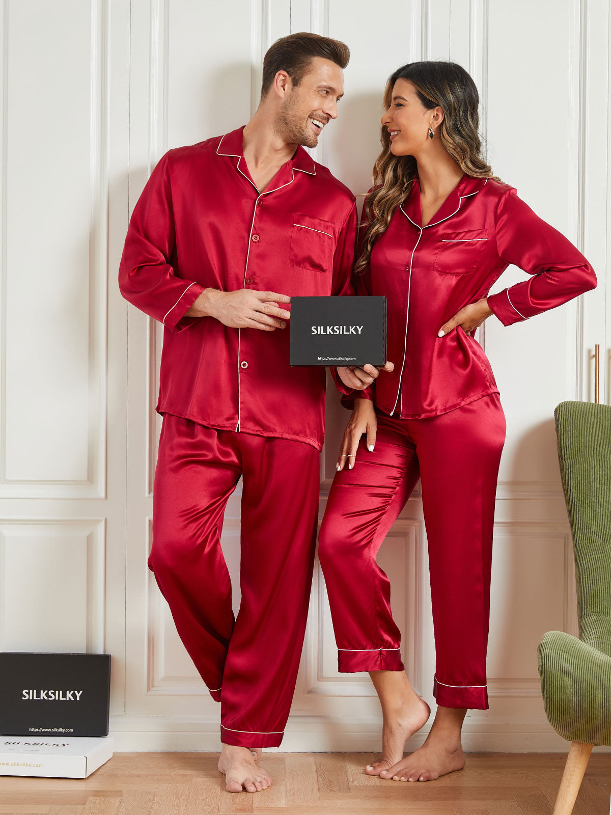 SilkSilky IT Seta pura Manica lunga Couple Vino 001