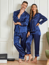 [Blu Scuro] SilkSilky-IT Seta pura Manica lunga Couple 001