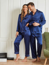 [Blu Scuro] SilkSilky-IT Seta pura Manica lunga Couple 004
