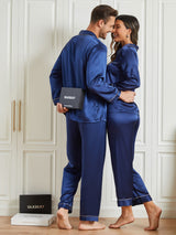 [Blu Scuro] SilkSilky-IT Seta pura Manica lunga Couple 005