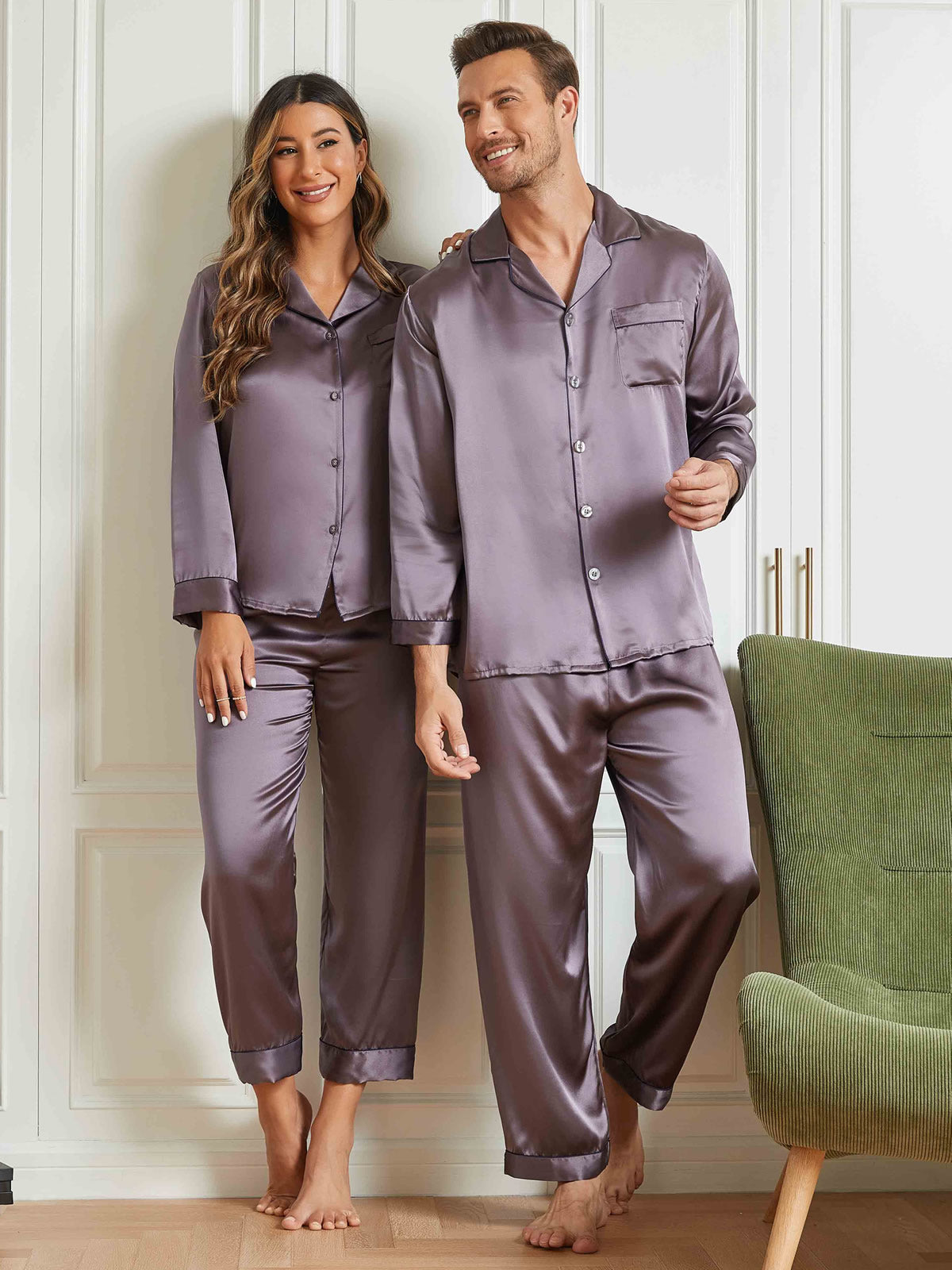 SilkSilky IT Seta pura Manica lunga Couple GrigioPorpora 001