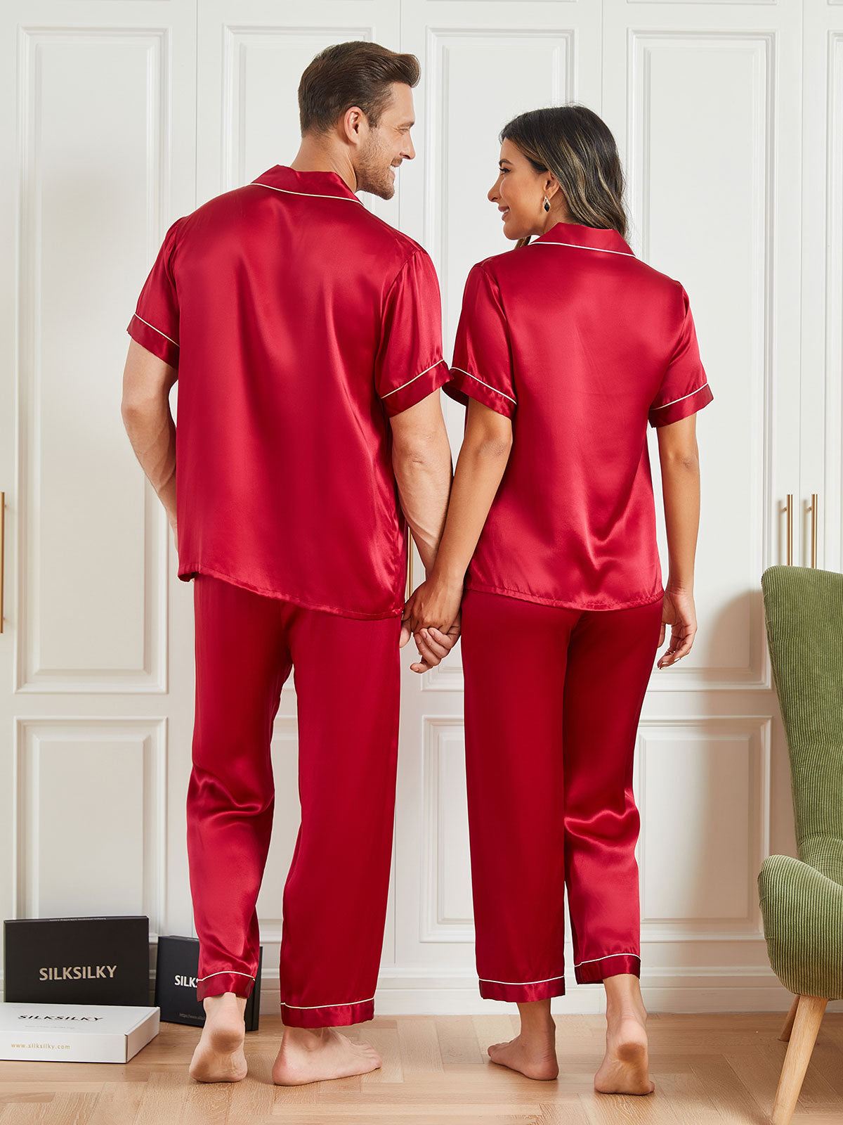 SilkSilky IT Seta pura Maniche Corte Couple Vino 001