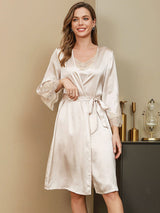 [Avorio] SilkSilky-IT Seta pura A tre quarti Womens Robe 001