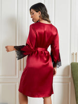 [Rosso Scuro] SilkSilky-IT Seta pura A tre quarti Womens Robe 002