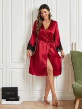 [Rosso Scuro] SilkSilky-IT Seta pura A tre quarti Womens Robe 005
