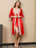 SilkSilky IT Seta pura A tre quarti Nightgown&Robe Set Rosso 002