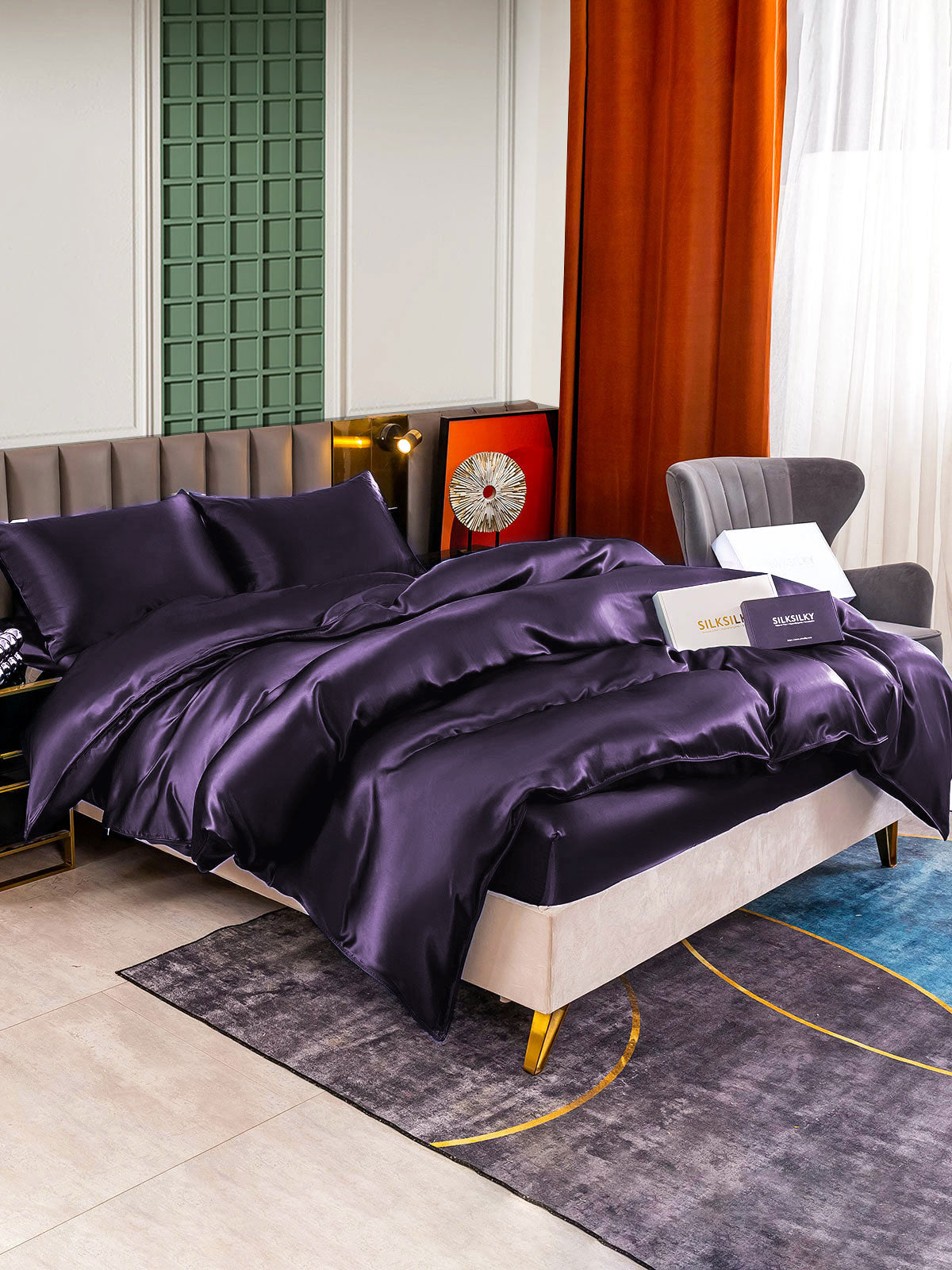 SilkSilky IT 25Momme Seta pura Bedding Set ViolaScuro 003