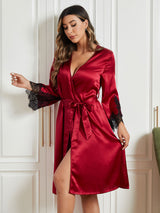 [Rosso Scuro] SilkSilky-IT Seta pura A tre quarti Womens Robe 004
