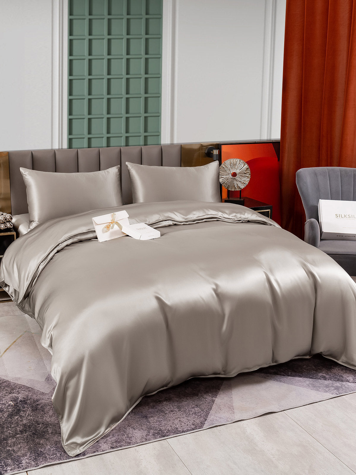 SilkSilky IT 25Momme Seta pura Bedding Set Grigio 003