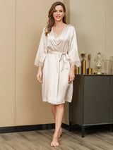 [Avorio] SilkSilky-IT Seta pura A tre quarti Womens Robe 004