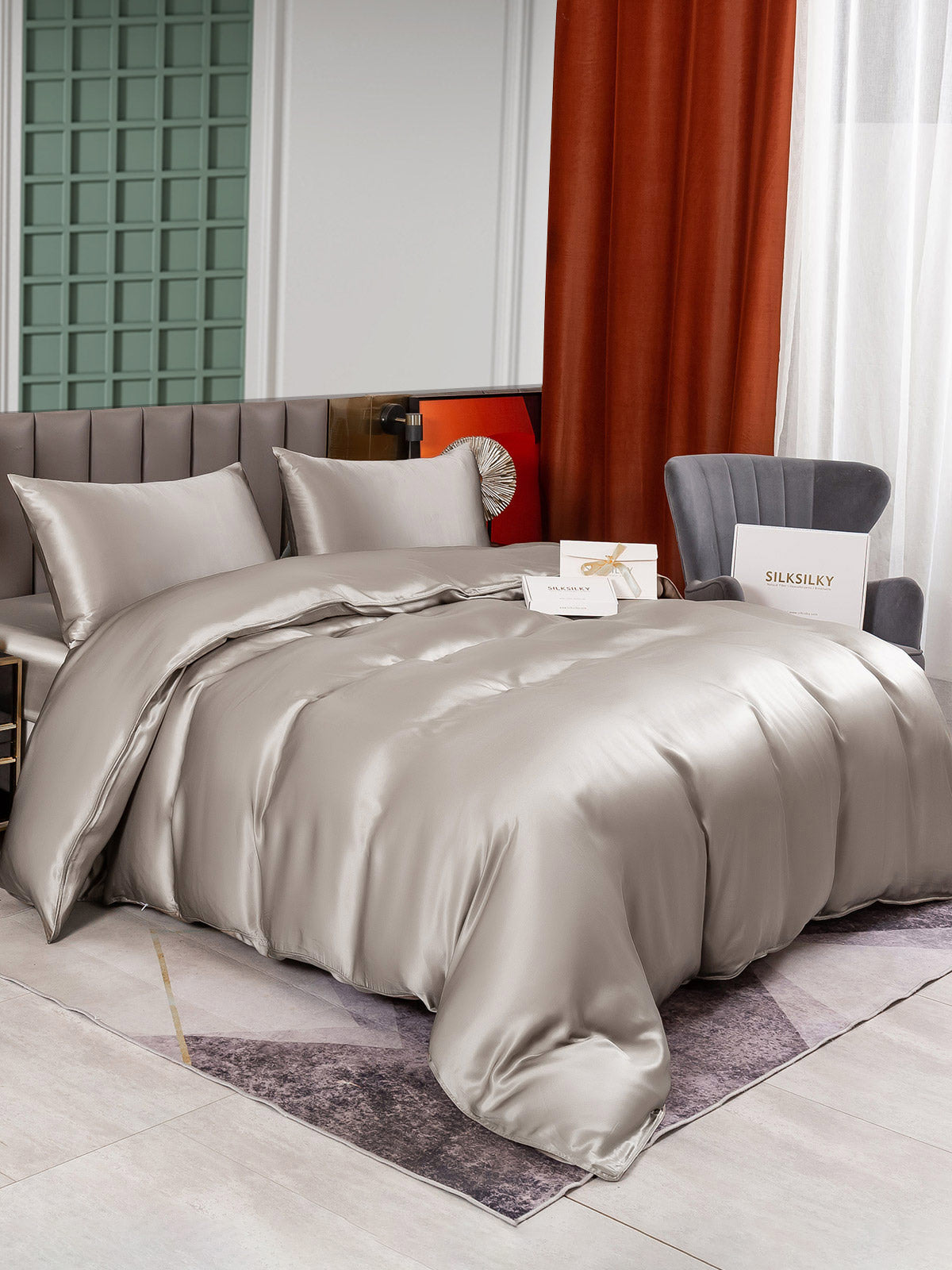 SilkSilky IT 25Momme Seta pura Bedding Set Grigio 004