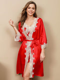 SilkSilky IT Seta pura A tre quarti Nightgown&Robe Set Rosso 004