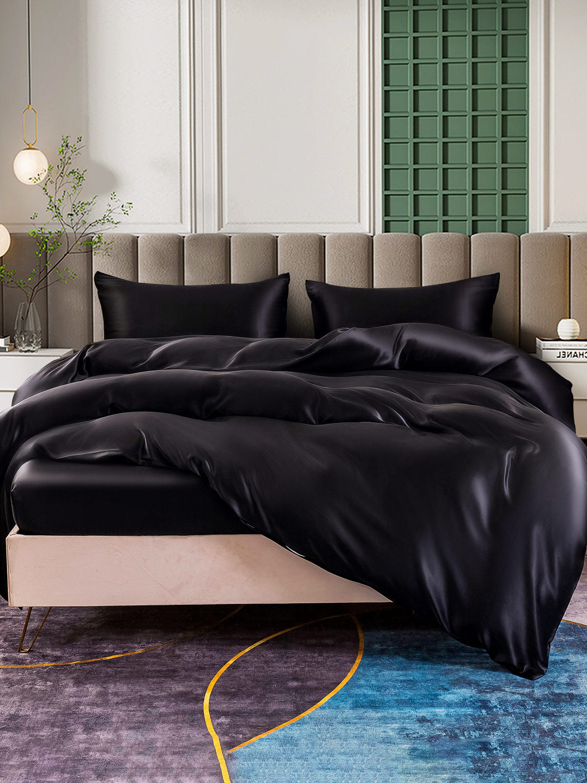 SilkSilky IT 25Momme Seta pura Bedding Set Nero 004